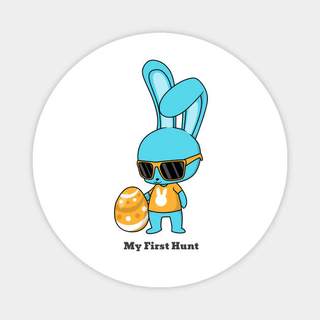 Blue Easter Bunny My First Hunt Egg Magnet by IlanaArt